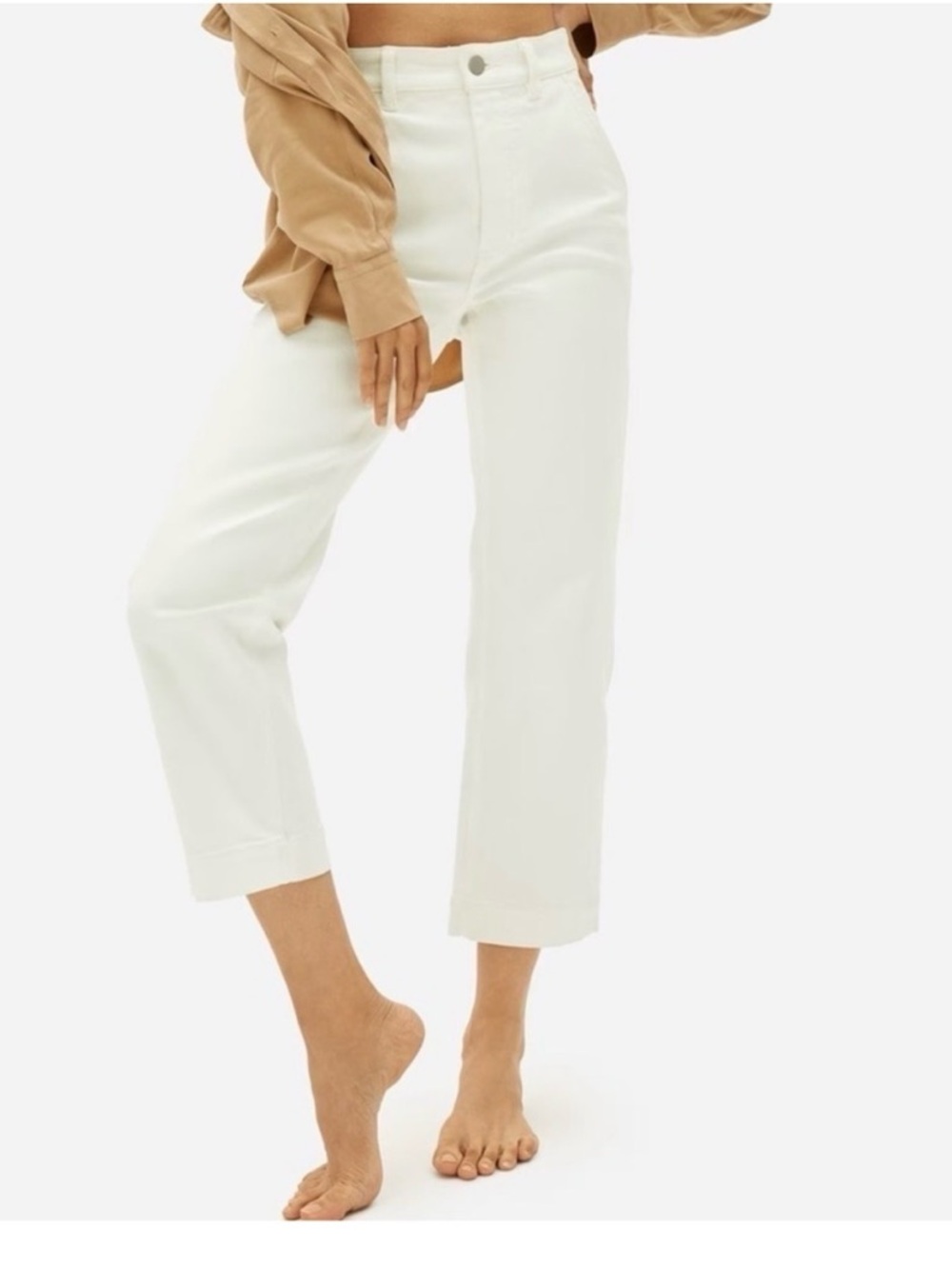 Everlane Size 14 White Straight Leg Crop Jeans - Short